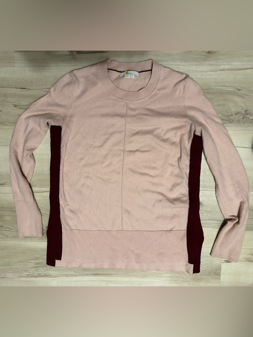 Boden Pink Crewneck Sweater with Burgundy Side Panels